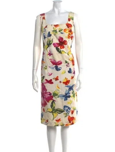 Pre-owned Escada Floral Print Knee-length Dress In Neutrals