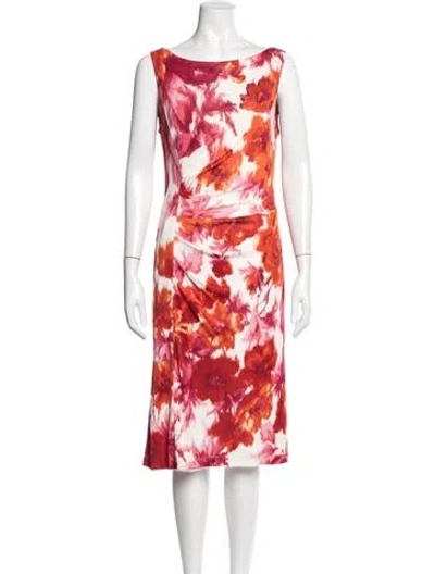Pre-owned Escada Floral Print Knee-length Dress In Orange