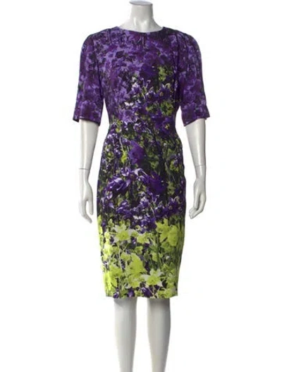 Pre-owned Escada Floral Print Knee-length Dress In Purple