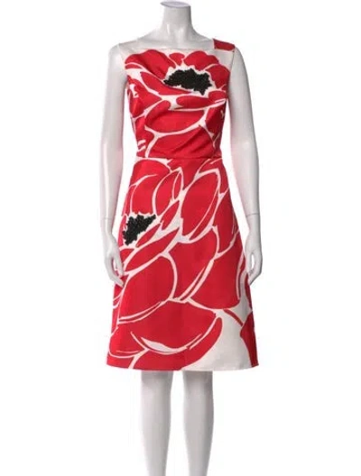 Pre-owned Escada Floral Print Knee-length Dress In Red
