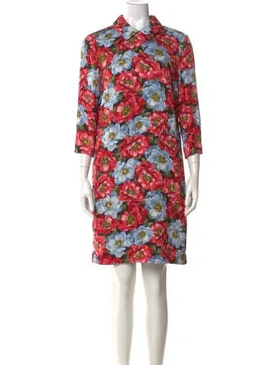 Pre-owned Escada Floral Print Knee-length Dress In Red