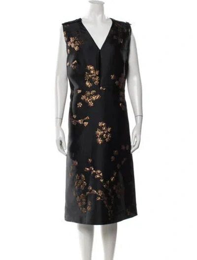 Pre-owned Escada Floral Print Knee-length Dress W/ Tags In Black
