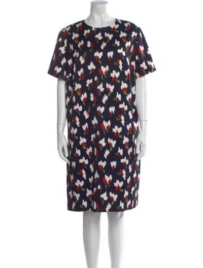 Pre-owned Escada Floral Print Knee-length Dress W/ Tags In Blue