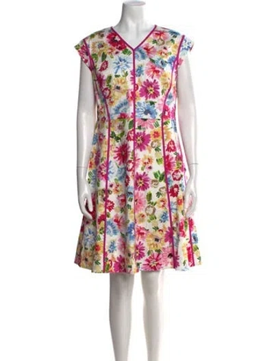 Pre-owned Escada Floral Print Knee-length Dress W/ Tags In Pink