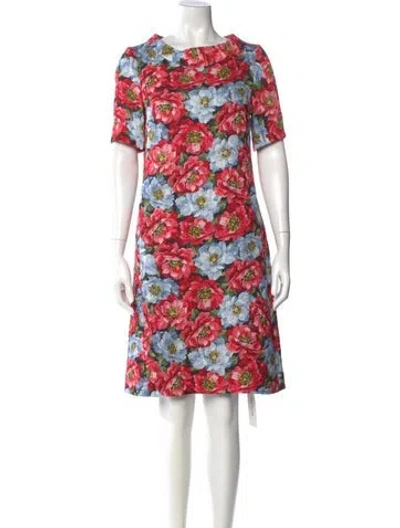 Pre-owned Escada Floral Print Knee-length Dress W/ Tags In Red