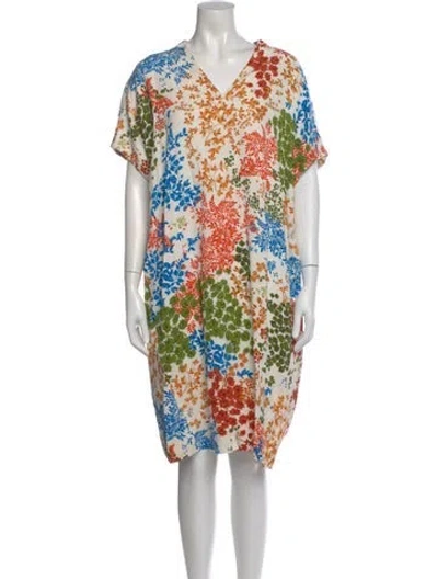 Pre-owned Escada Floral Print Knee-length Dress In White