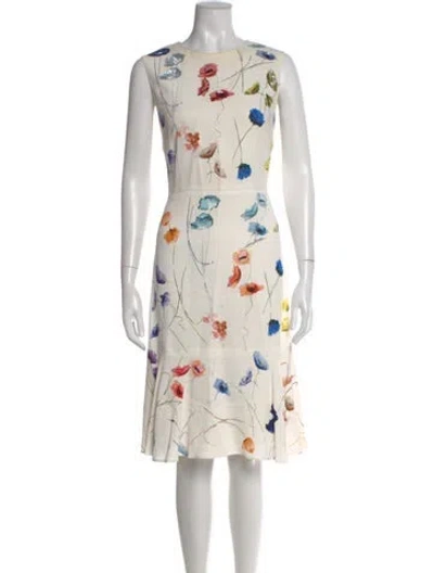 Pre-owned Escada Floral Print Knee-length Dress In White