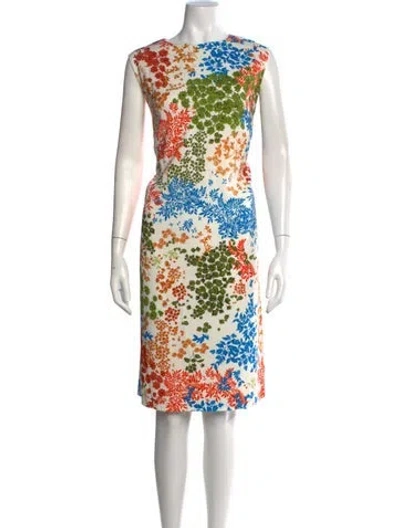 Pre-owned Escada Floral Print Knee-length Dress In White