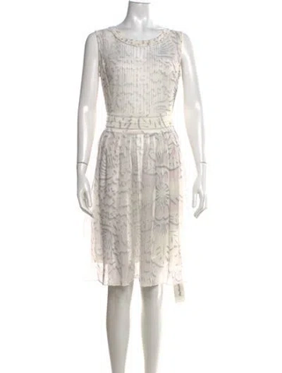 Pre-owned Escada Floral Print Knee-length Dress In White