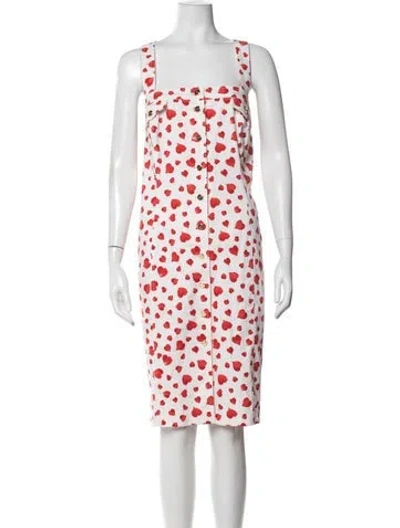 Pre-owned Escada Floral Print Knee-length Dress In White