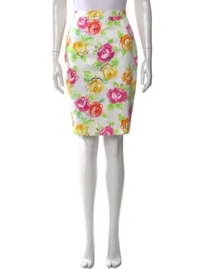 Pre-owned Escada Floral Print Knee-length Skirt In White
