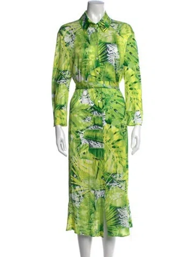Pre-owned Escada Floral Print Long Dress In Green
