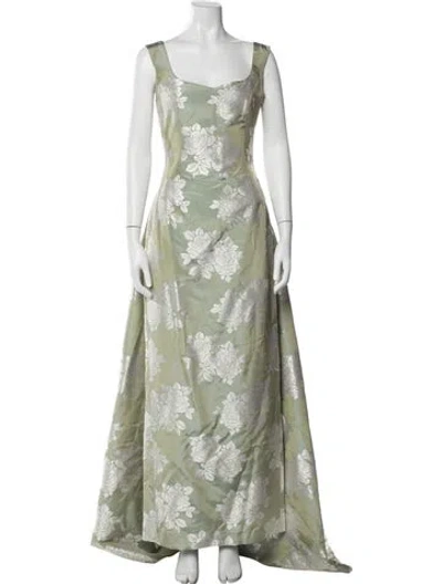 Pre-owned Escada Floral Print Long Dress In Green