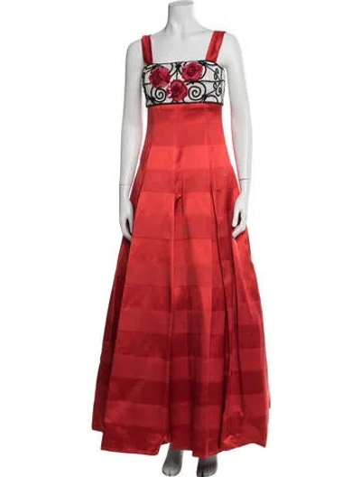 Pre-owned Escada Floral Print Long Dress In Red
