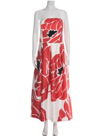 Pre-owned Escada Floral Print Long Dress In Red
