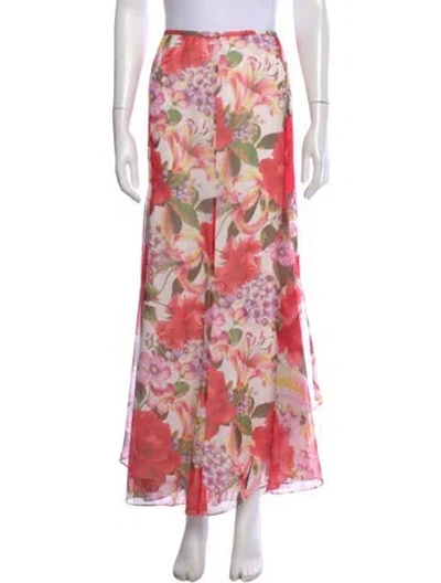 Pre-owned Escada Floral Print Long Skirt W/ Tags In Red
