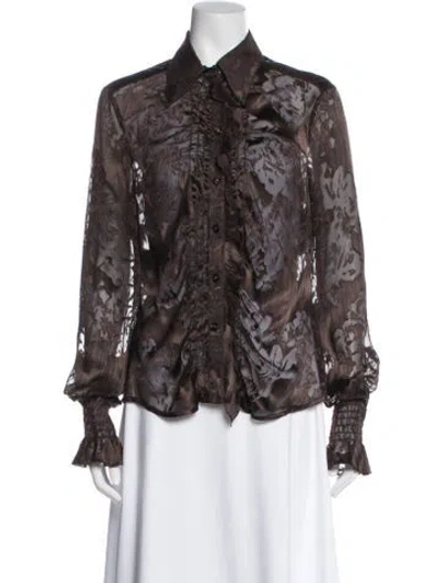 Pre-owned Escada Floral Print Long Sleeve Blouse In Brown