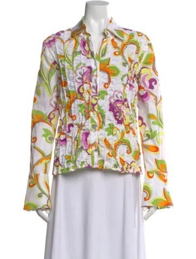 Pre-owned Escada Floral Print Long Sleeve Blouse In Green