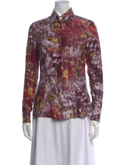 Pre-owned Escada Floral Print Long Sleeve Blouse In Multicolor