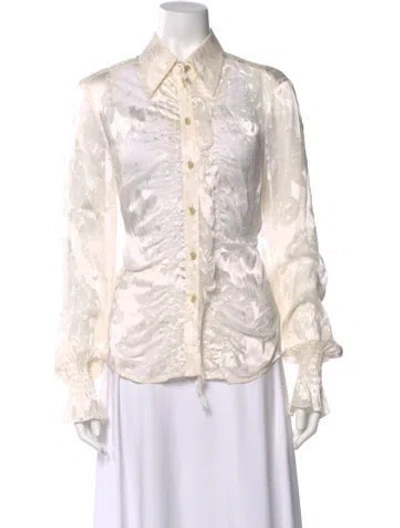 Pre-owned Escada Floral Print Long Sleeve Blouse In Neutral