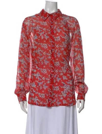 Pre-owned Escada Floral Print Long Sleeve Blouse In Red