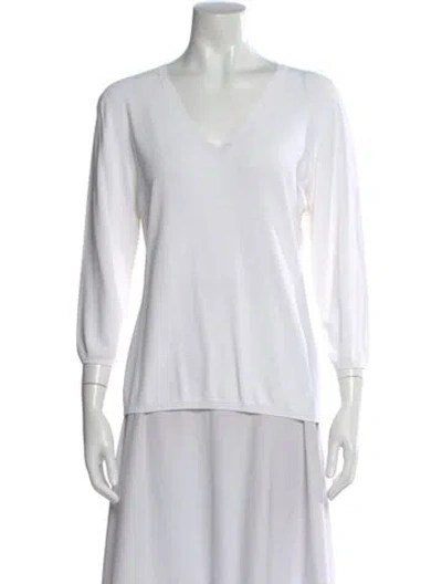 Pre-owned Escada Floral Print Long Sleeve Top In White