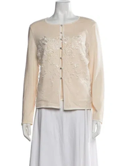 Pre-owned Escada Floral Print Mesh Accents Set In Neutrals
