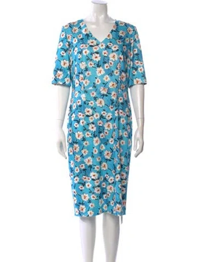 Pre-owned Escada Floral Print Midi Length Dress In Blue