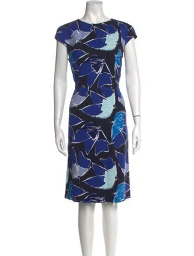 Pre-owned Escada Floral Print Midi Length Dress In Blue
