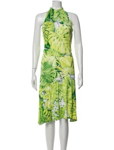 Pre-owned Escada Floral Print Midi Length Dress In Green