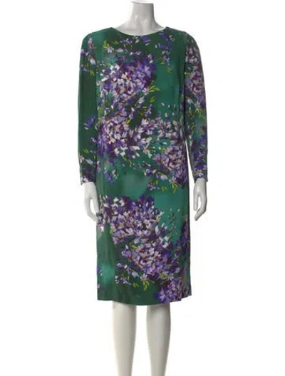 Pre-owned Escada Floral Print Midi Length Dress In Green