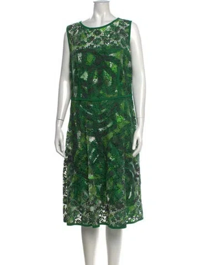 Pre-owned Escada Floral Print Midi Length Dress In Green