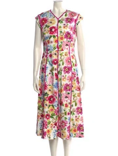 Pre-owned Escada Floral Print Midi Length Dress In Pink
