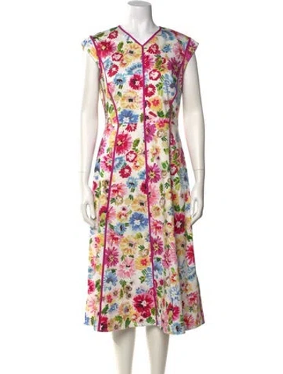Pre-owned Escada Floral Print Midi Length Dress In Pink