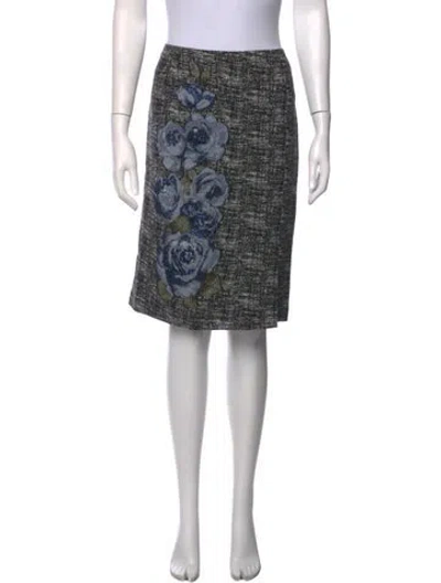 Pre-owned Escada Floral Print Midi Length Skirt In Black/metallic