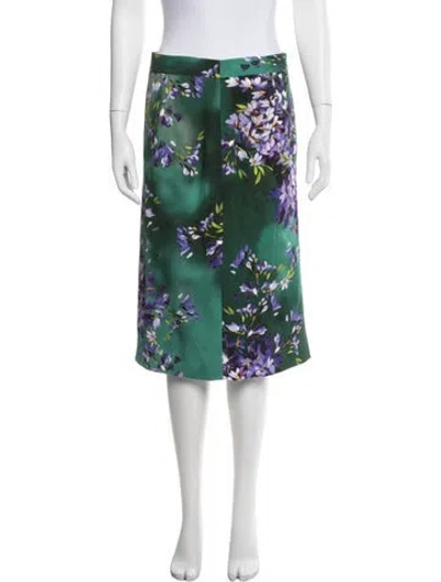Pre-owned Escada Floral Print Midi Length Skirt In Green