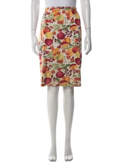 Pre-owned Escada Floral Print Midi Length Skirt In White