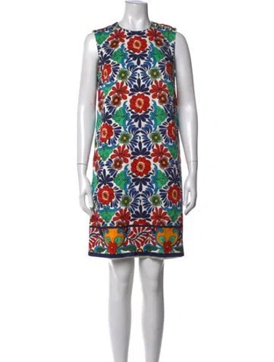 Pre-owned Escada Floral Print Mini Dress In Blue