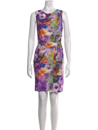 Pre-owned Escada Floral Print Mini Dress In Purple