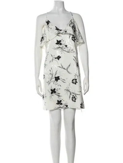Pre-owned Escada Floral Print Mini Dress In White