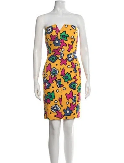 Pre-owned Escada Floral Print Mini Dress In Yellow