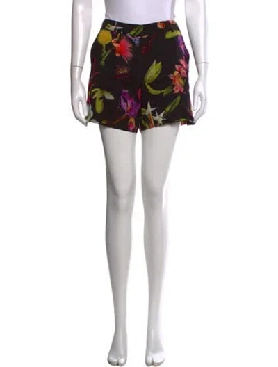 Pre-owned Escada Floral Print Mini Shorts In Blue