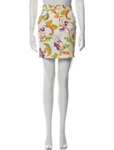 Pre-owned Escada Floral Print Mini Skirt In White