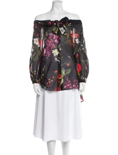 Pre-owned Escada Floral Print Off-the-shoulder Blouse In Multi