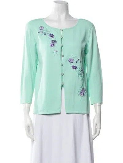 Pre-owned Escada Floral Print Open Front Sweater In Blue