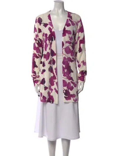 Pre-owned Escada Floral Print Open Front Sweater In Purple