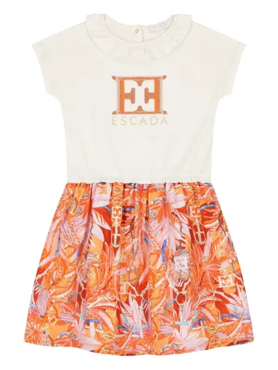 Escada Kids' Floral-print Ruffle-collar Dress