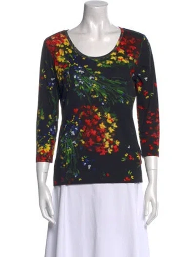 Pre-owned Escada Floral Print Scoop Neck Sweater In Black