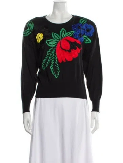 Pre-owned Escada Floral Print Scoop Neck Sweater In Black