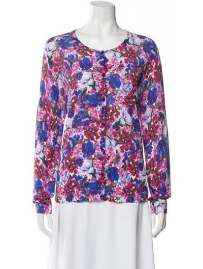 Pre-owned Escada Floral Print Scoop Neck Sweater In Pink